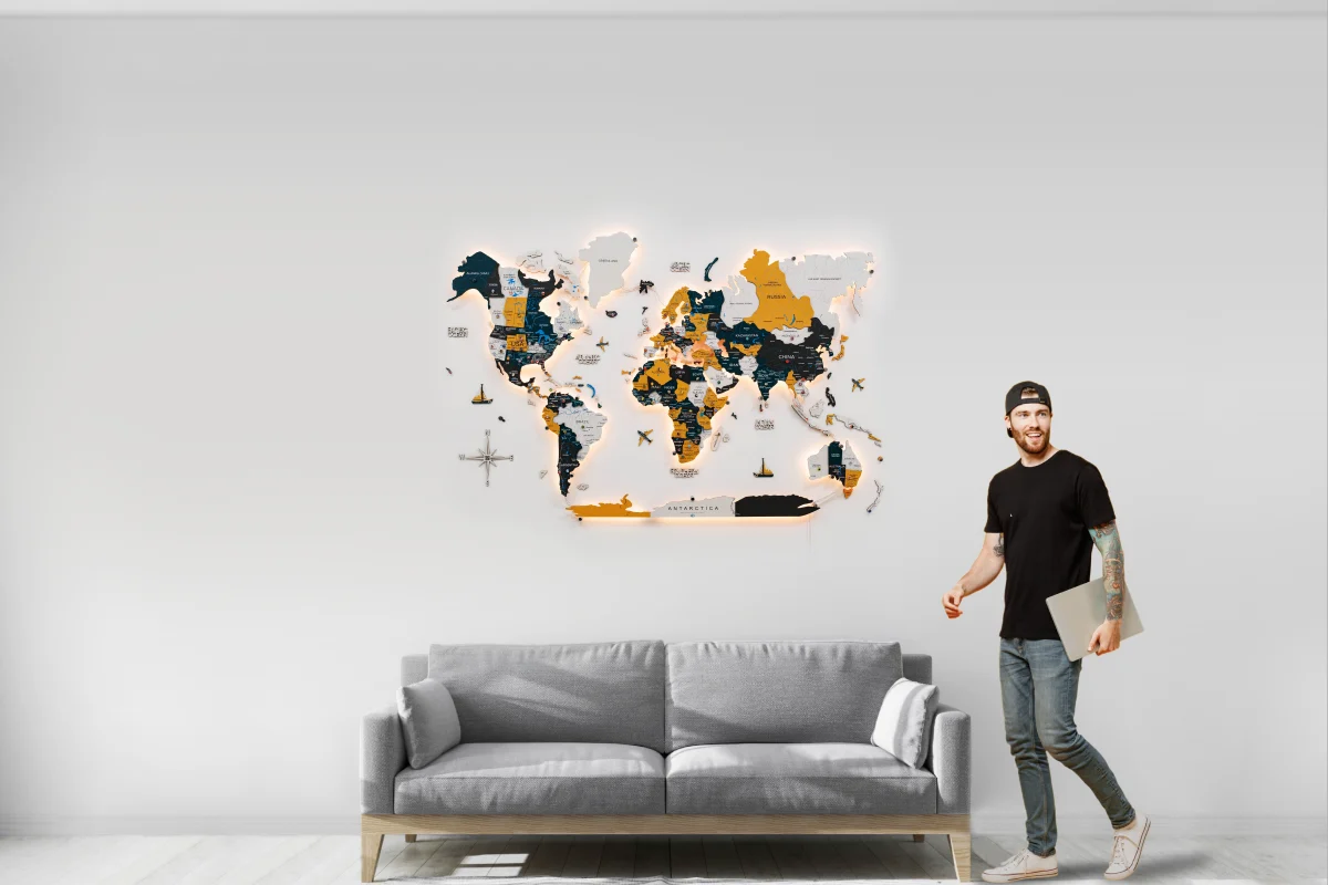 Wooden world map size L