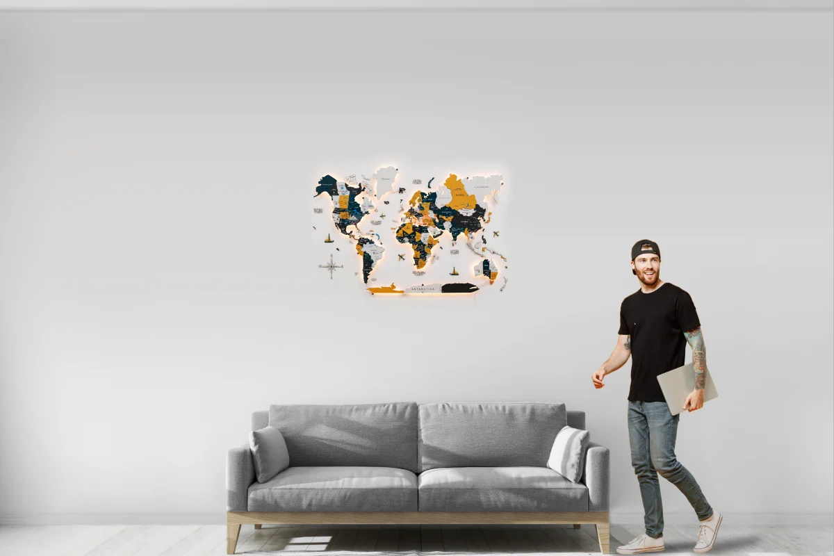 Wooden world map size M