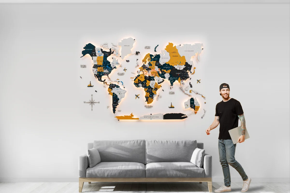 Wooden world map size XL