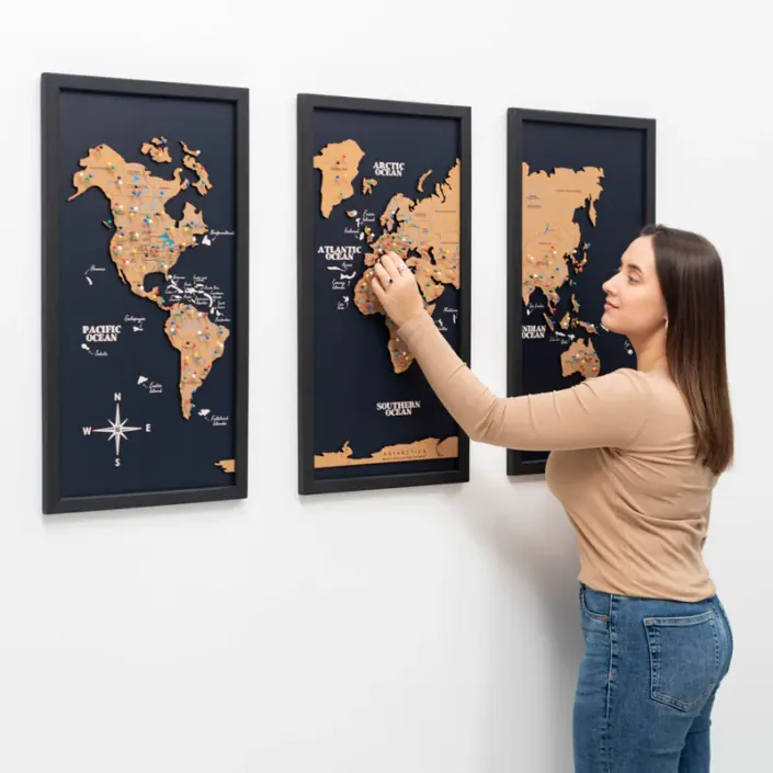 Cork wooden world map