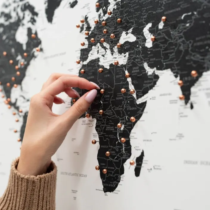 Push-pin wooden travel map